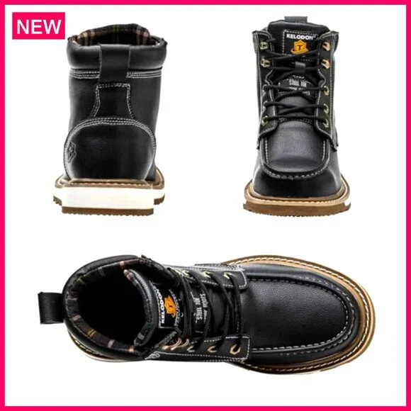 Men's Steel Toe Work Boots Waterproof Non-Slip Safety Construction